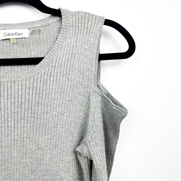 Calvin Klein Long Sleeve Grey Cold Shoulder Top - Picture 2 of 10